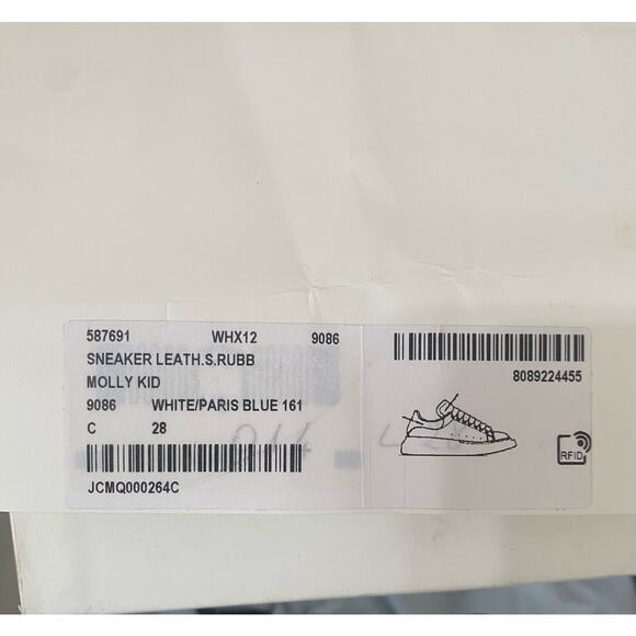 RARE Alexander McQueen Molly Kids Wht/ Paris Blue Leather Sneaker - SZ 28/ 11 C - Picture 11 of 15